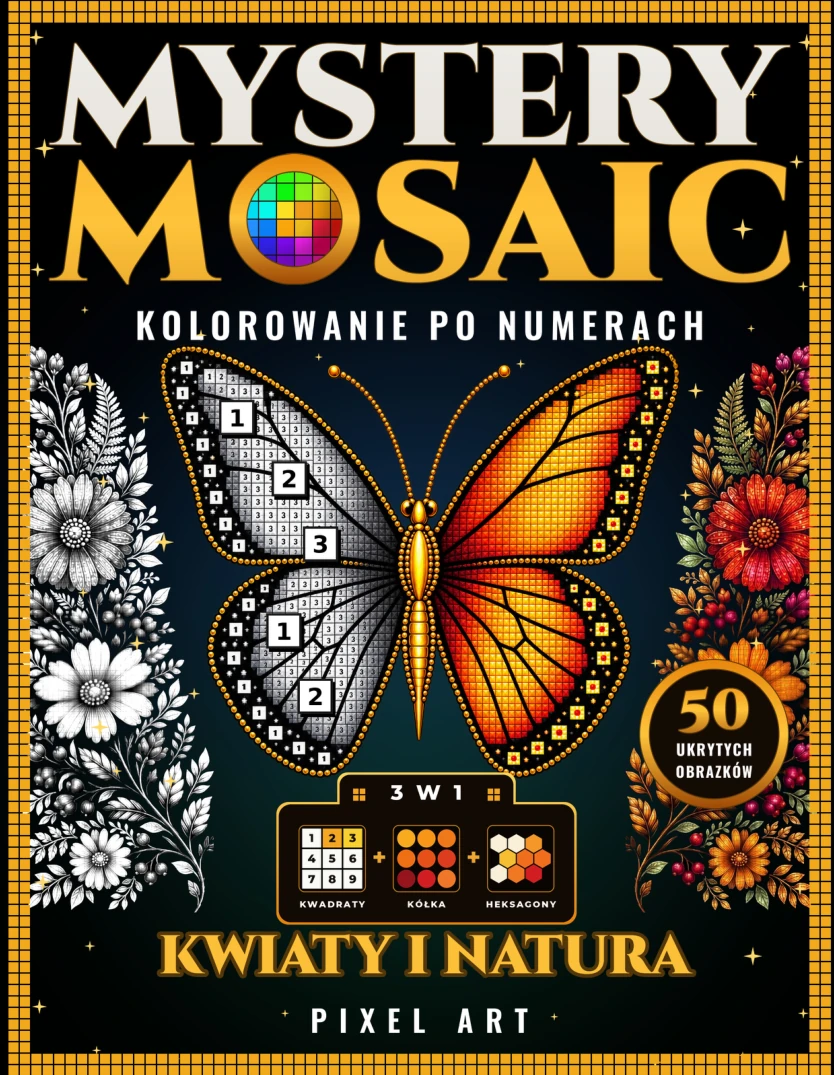 Kwiaty i Natura — Mystery Mosaic, okładka z motylem