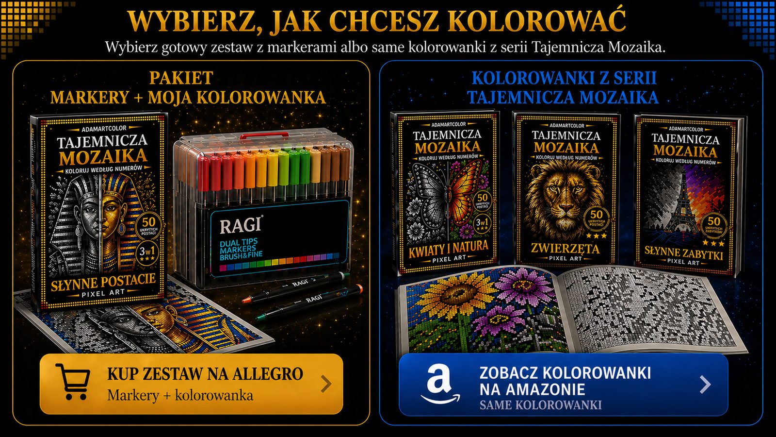 Tajemnicza Mozaika - pakiet z markerami i kolorowanki